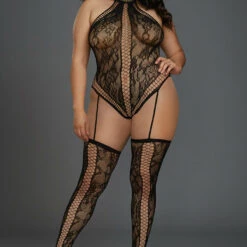 Dreamgirl Plus Size Criss Cross Teddy Bodystocking Plus Size Lingerie