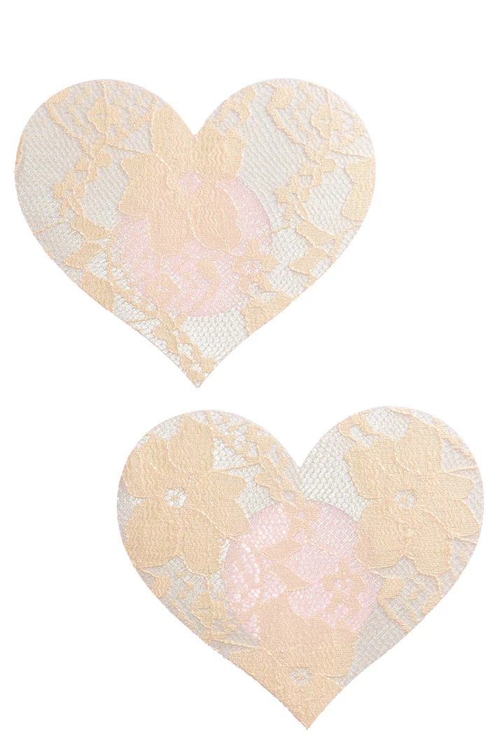 GE Apparel Beige Sheer Lace Heart Pasties 1 GE Apparel Beige Sheer Lace Heart Pasties