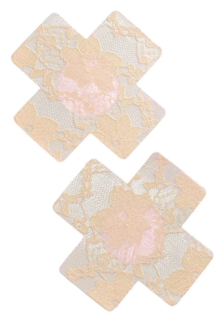 GE Apparel Beige Lace Double X Pasties 1 GE Apparel Beige Lace Double X Pasties