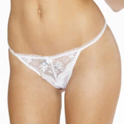 Shirley Of Hollywood Plus Size Lingerie Plus Size White Scalloped Embroidery Open Front Thong