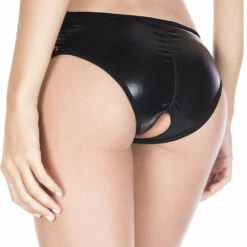 Music Legs Wet Look Lace Up Crotchless Panty Lingerie