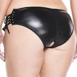 Music Legs Wet Look Lace Up Crotchless Panty Lingerie