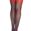 Leg Avenue Black Thigh High Stockings With Red Cuban Foot Heel Hosiery