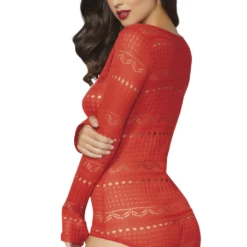 Seven Til Midnight Red Long Sleeve Knit Romper