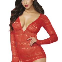 Seven Til Midnight Red Long Sleeve Knit Romper