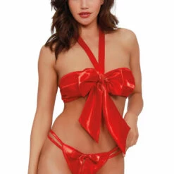 Dreamgirl Red Satin Bow Bralette Set