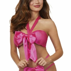 Dreamgirl Fuchsia Pink Satin Bow Bralette & Panty