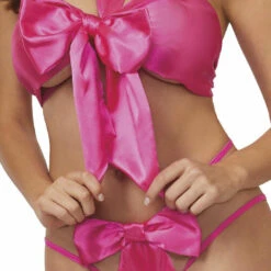 Dreamgirl Fuchsia Pink Satin Bow Bralette & Panty
