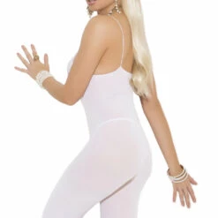 Elegant Moments White Opaque Crotchless Bodystocking
