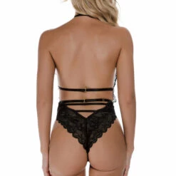 3WISHES Scalloped Lace Halter Teddy Lingerie