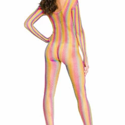 Music Legs Rainbow Striped Fishnet Body Stocking Lingerie