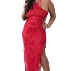 G World Intimates Plus Size Sensual Red Lace Night Dress