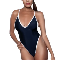 Be Wicked Sexy Swimwear Black And White Plunging Swimsuit