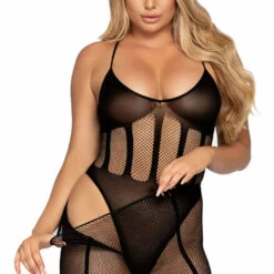 Leg Avenue Lingerie Black Net And Opaque Bodysuit And Skirt