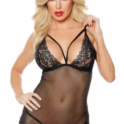 Allure Black Blush Me Babydoll And G-string Chemise Lingerie
