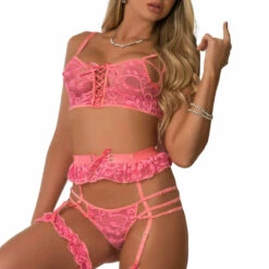 G World Intimates Neon Candy Garter Belt Lingerie Set