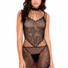 Music Legs Black Fishnet Mini With Strappy Neck And Mid Section