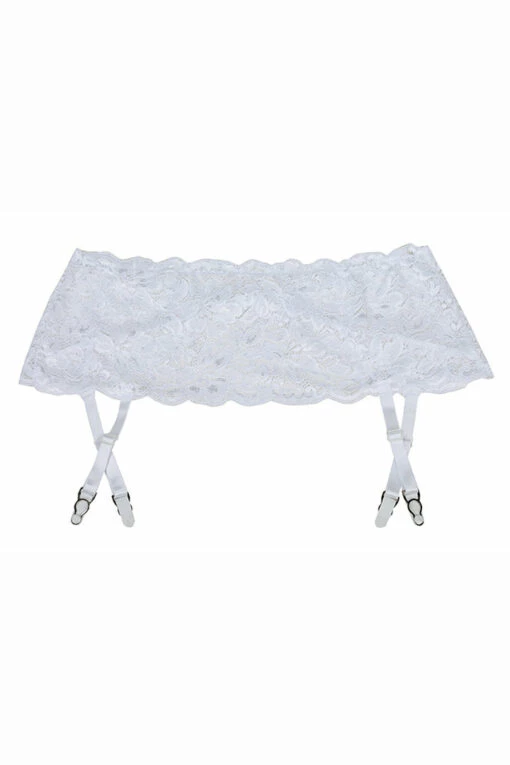 Shirley Of Hollywood White Stretch Lace Garter Belt