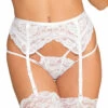 Shirley Of Hollywood Empress White Floral Lace Garter Belt Lingerie