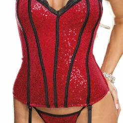 Shirley Of Hollywood Red Sequin & Black Boning Garter Corset Lingerie