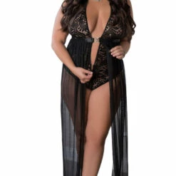 G World Intimates Plus Size Lingerie Plus Size Black Zipper Crotch Teddy Gown