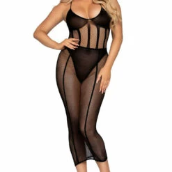Leg Avenue Lingerie Black Net And Opaque Bodysuit And Skirt