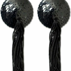 XGEN Black Sequin With Black Tassel Nipple Pasties