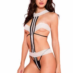 Music Legs White And Black Banded Teddy Lingerie 10 Music Legs White And Black Banded Teddy Lingerie