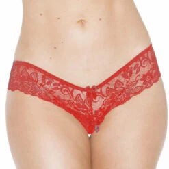 Shirley Of Hollywood Panties Red Crotchless Lace Panty With Back Bow