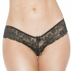 Shirley Of Hollywood Black Crotchless Lace Panty With Back Bow