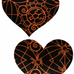 GE Apparel Black And Orange Spider Heart Nipple Pasties