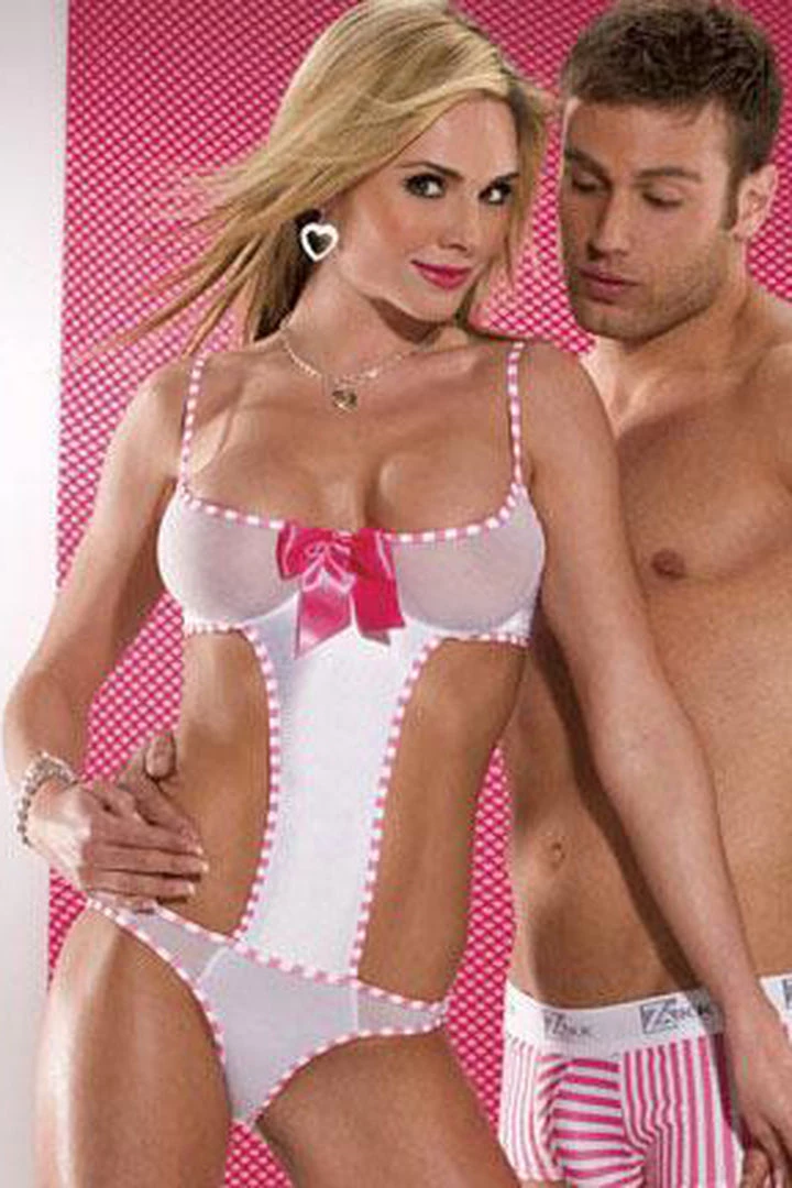 Coquette Pink Striped Teddy 1 Coquette Pink Striped Teddy