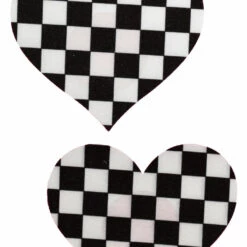 GE Apparel Black And White Checkered Heart Nipple Pasties