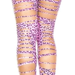 Music Legs Neon Pink Tattered Leopard Print Footless Tights Hosiery