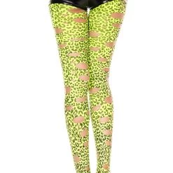 Music Legs Neon Cutout Leopard Print Tights Hosiery