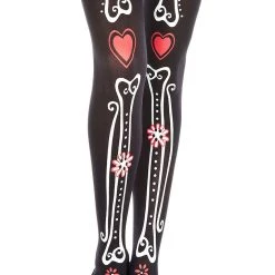 Music Legs Bone And Heart Print Pantyhose