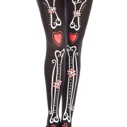 Music Legs Bone And Heart Print Pantyhose