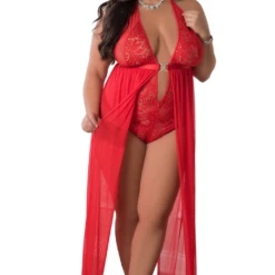 G World Intimates Plus Size Lingerie Plus Size Red Zipper Crotch Teddy Gown