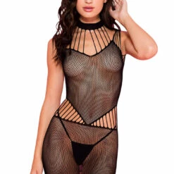 Music Legs Black Fishnet Mini With Strappy Neck And Mid Section 7 Music Legs Black Fishnet Mini With Strappy Neck And Mid Section