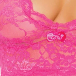 Elegant Moments Raspberry Pink Sheer Lace Babydoll & G String