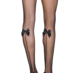 Music Legs Sheer Black Thigh High Stockings With Satin Bow Hosiery