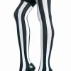 Music Legs Black And White Opaque Striped Thigh Highs