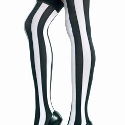Music Legs Black And White Opaque Striped Thigh Highs