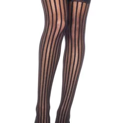 Music Legs Sheer Stripe Thigh High Stockings