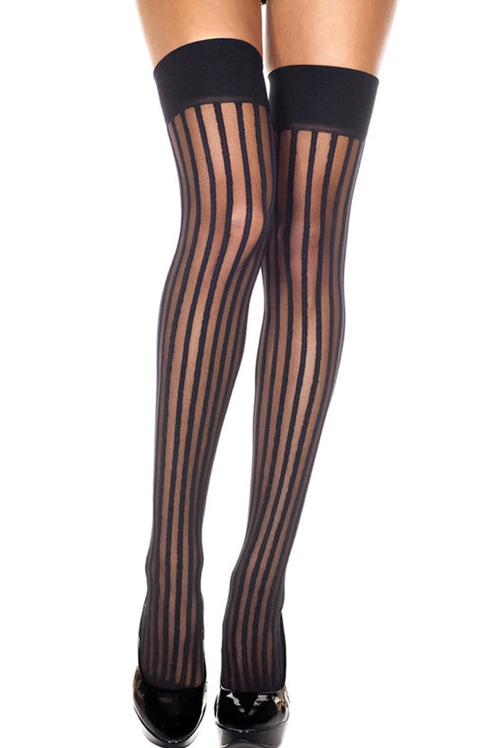 Music Legs Sheer Stripe Thigh High Stockings 1 Music Legs Sheer Stripe Thigh High Stockings