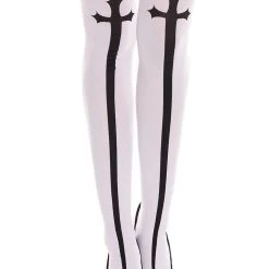 Music Legs Gothic Cross Print Thigh Highs