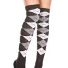 Music Legs Hosiery Black And Grey Argyle Socks
