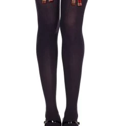 Music Legs Black Thigh Highs With Red Plaid Bows