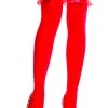 Music Legs Red Thigh High Stockings With Red Satin Bows