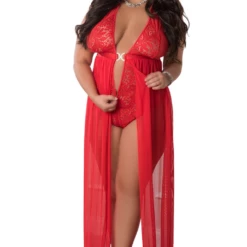 G World Intimates Plus Size Lingerie Plus Size Red Zipper Crotch Teddy Gown